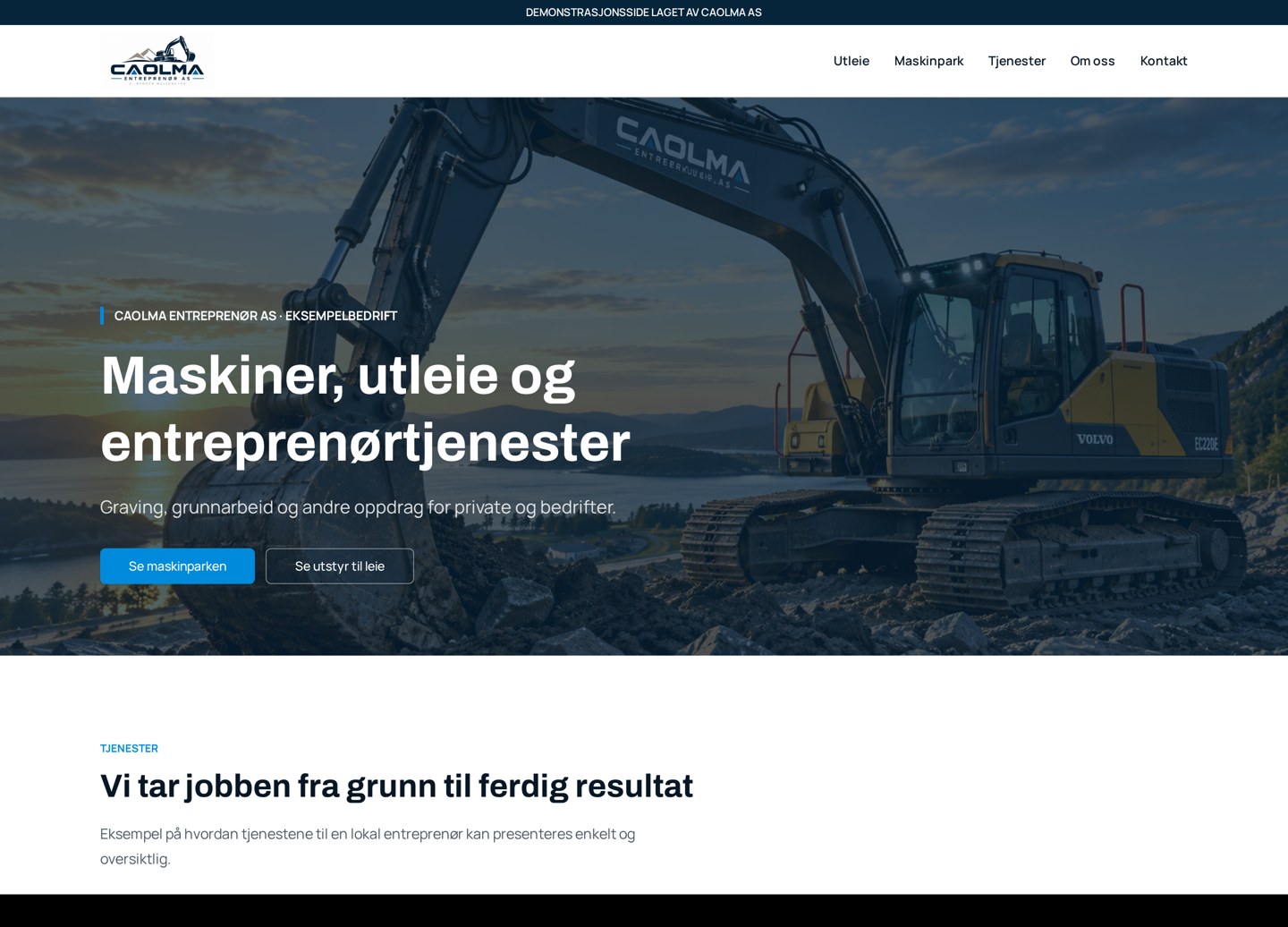 Forhåndsvisning av eksempelside for entreprenør og utleie