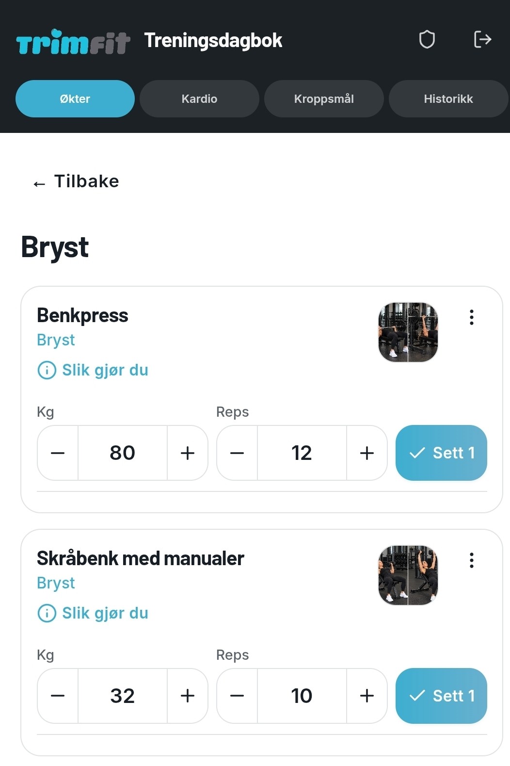Treningsbok profilert for Trimfit